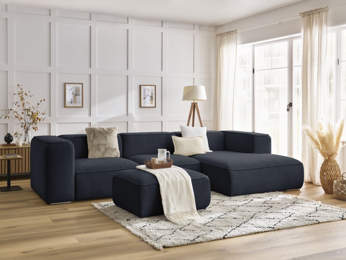 Bobochic Zephyr Ecksofa mit Pouf 349 × 165 cm Strukturstoff Dunkelblau Ecke rechts