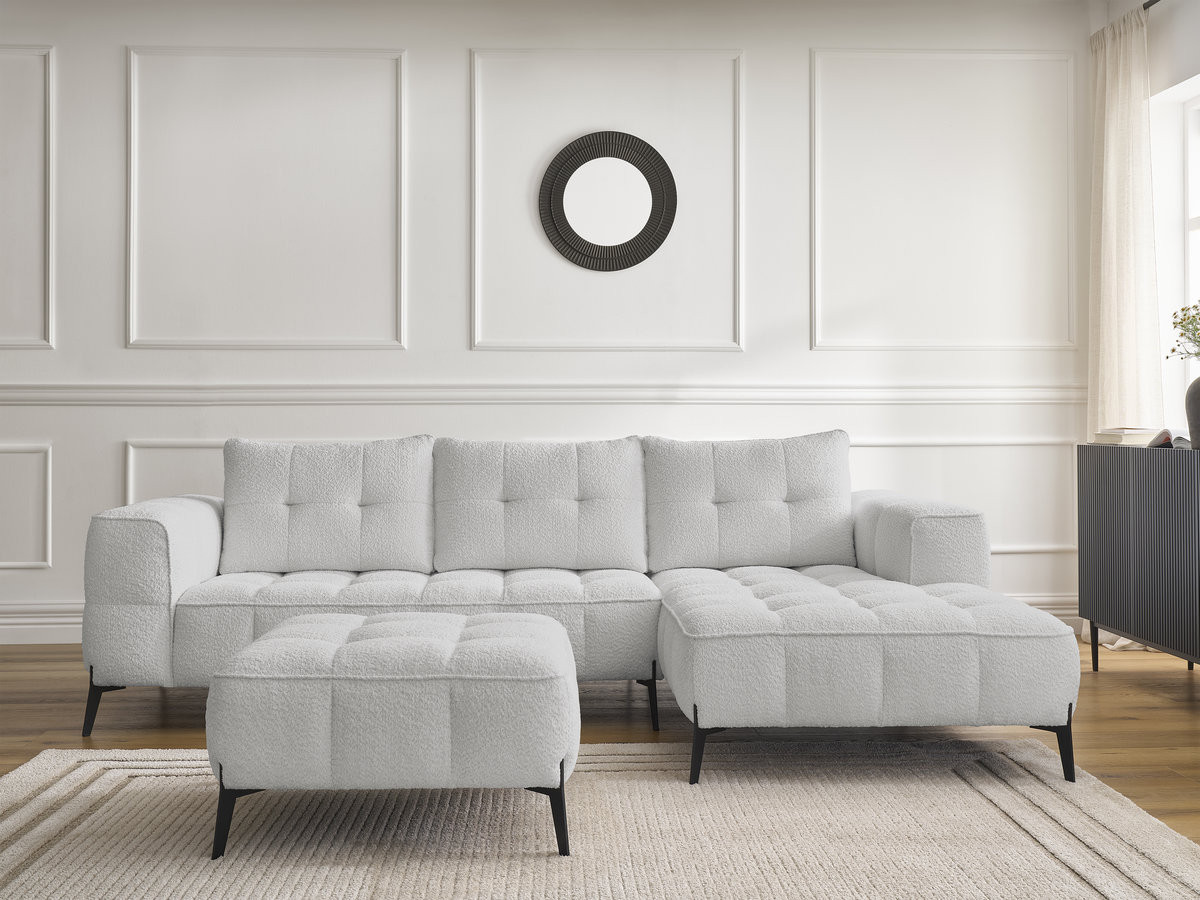 Bobochic Anis Ecksofa mit Pouf Bouclé-Stoff Hellgrau Ecke rechts
