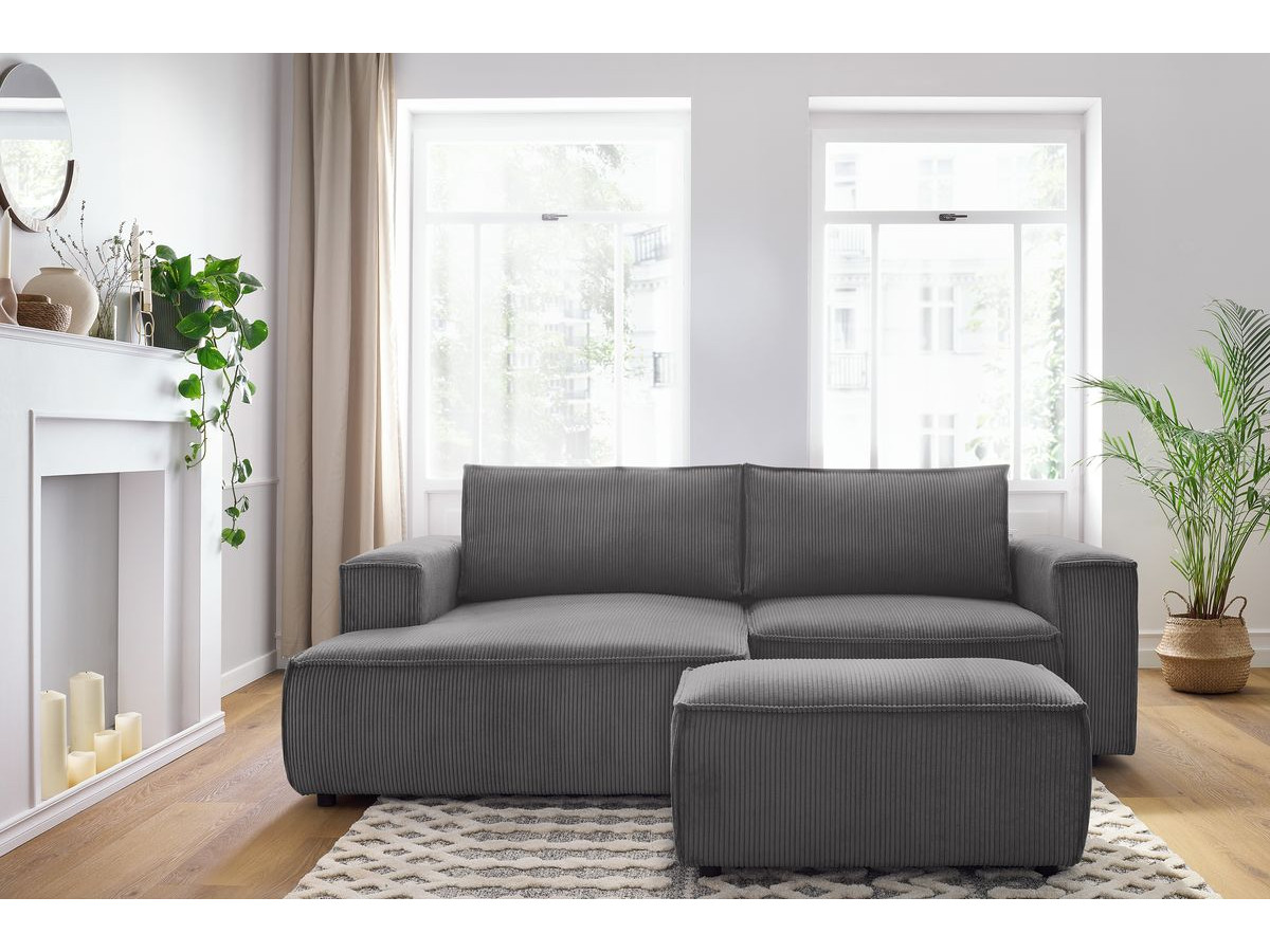 Bobochic Nihad Ecksofa mit Pouf Cordsamt Dunkelgrau Ecke links