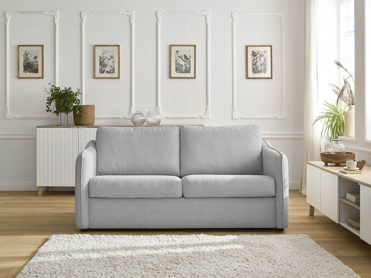 Bobochic Lenny Schlafsofa 3-Sitzer Stoff Hellgrau