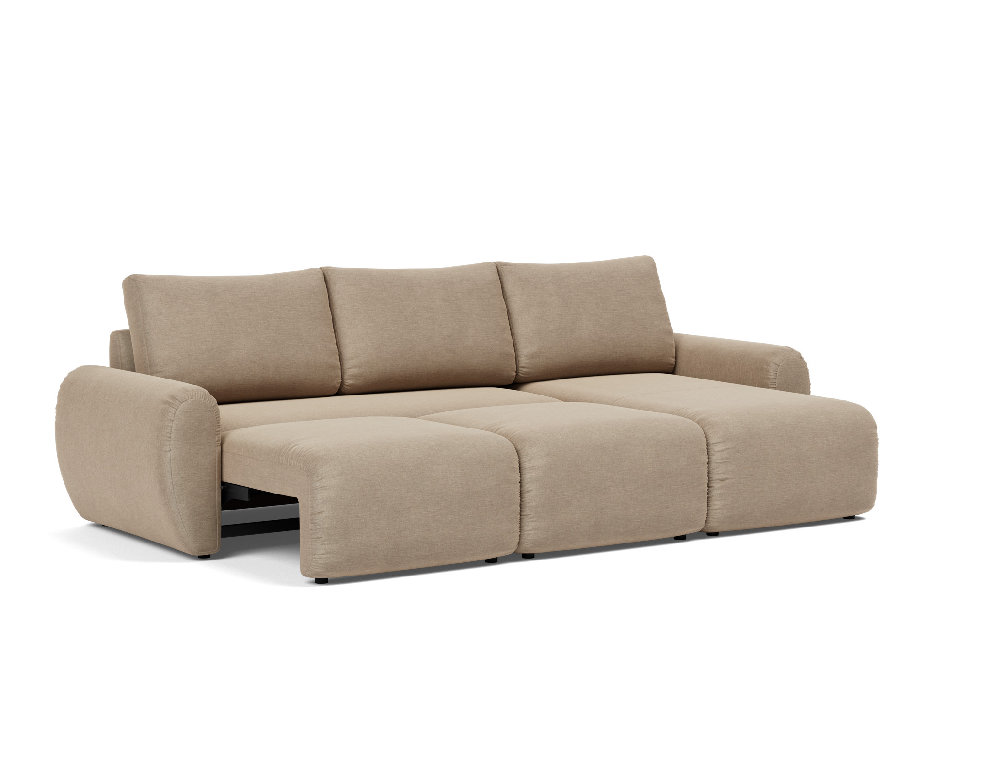 Schlafsofa Norum mit Chaiselongue und Curve-Armlehnen Flachgewebe Phobos 587-Mocha