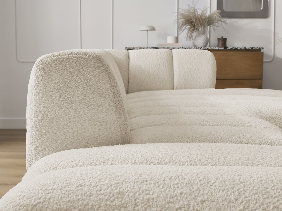 Bobochic Annecy Ecksofa mit Pouf Bouclé-Stoff Beige Ecke rechts