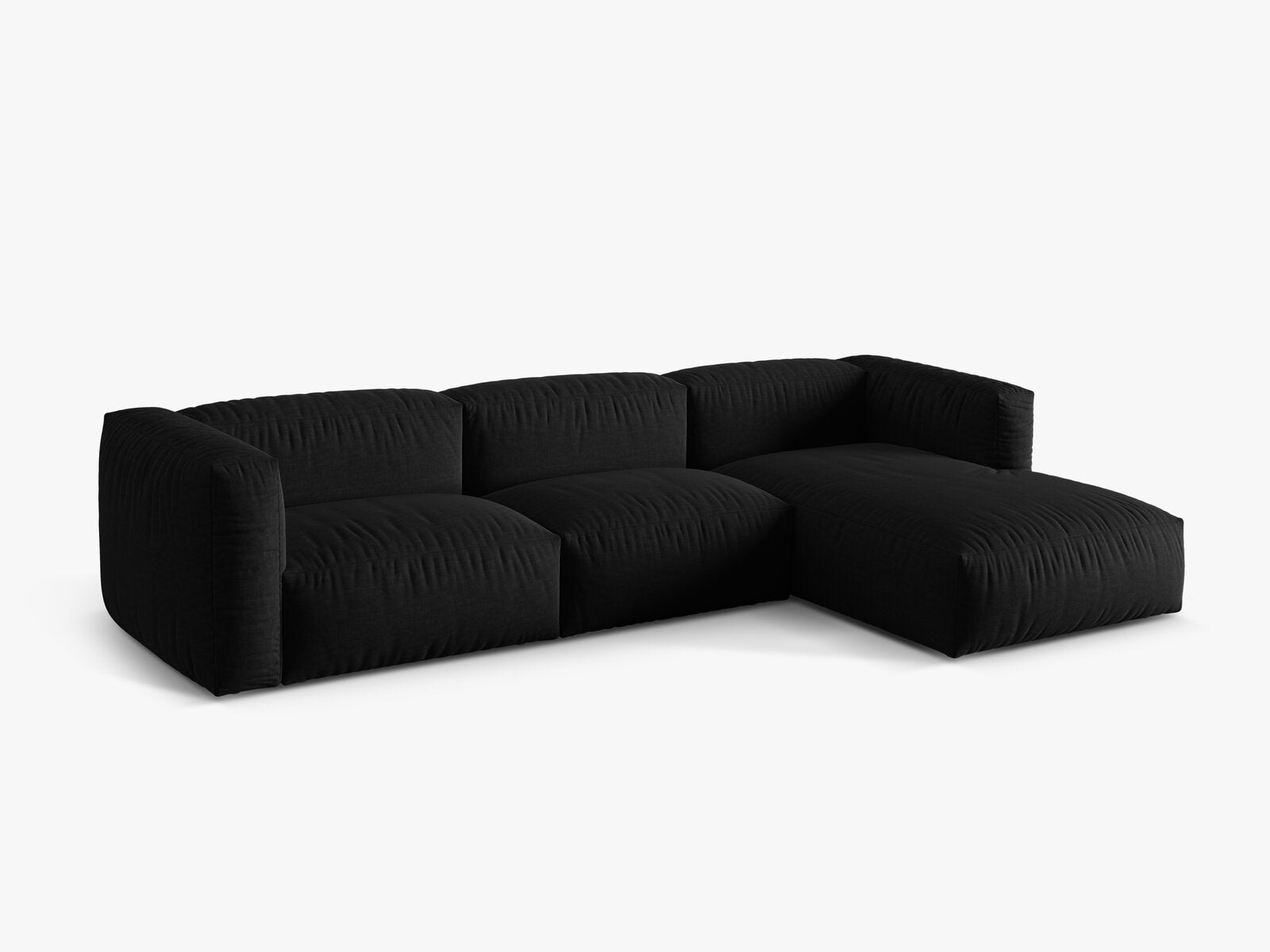 Micadoni Ecksofa Martina 3-Sitzer Rechts Strukturierter Stoff Boston Schwarz