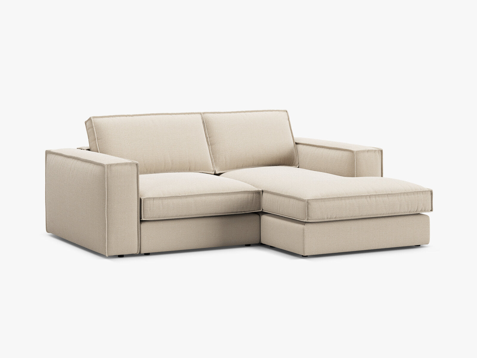 Micadoni modulares Ecksofa Pola 2-Sitzer kleine Version Rechts Strukturierter Stoff Babel Beige