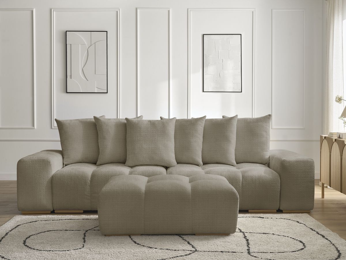 Bobochic Anakin Schlafsofa 3-Sitzer mit Bettkasten und Pouf, 6 Kissen Strukturstoff Taupe