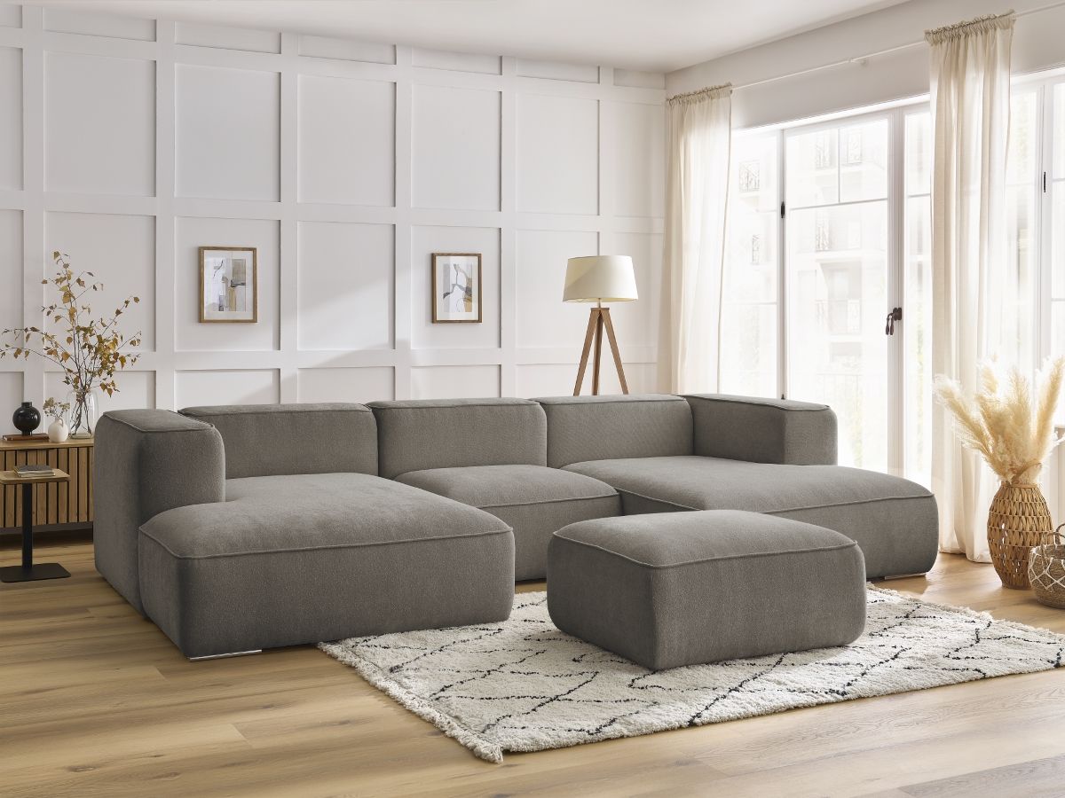 Bobochic Zephyr Wohnlandschaft mit Pouf Strukturstoff Taupe