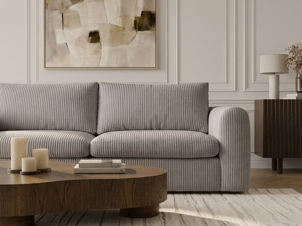Bobochic Archi Schlafsofa 3-Sitzer Cordsamt Grau, Liegefläche 140 × 190 cm
