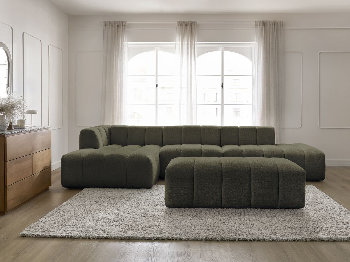 Bobochic Annecy Ecksofa mit Sofamodul und Pouf Bouclé-Stoff Grün Ecke links