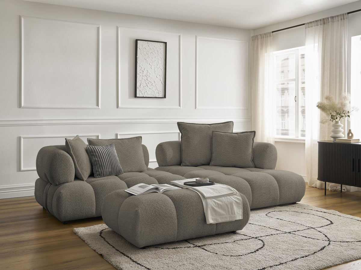 Bobochic Alya Ecksofa mit Pouf Bouclé-Stoff Taupe Ecke rechts
