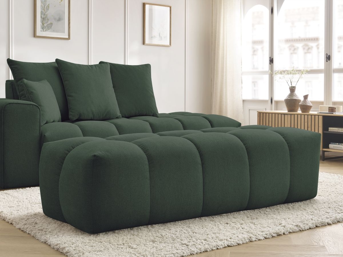 Bobochic Mont-blanc Sofa 5-Sitzer mit Pouf Melange-Stoff Grün Armlehne links
