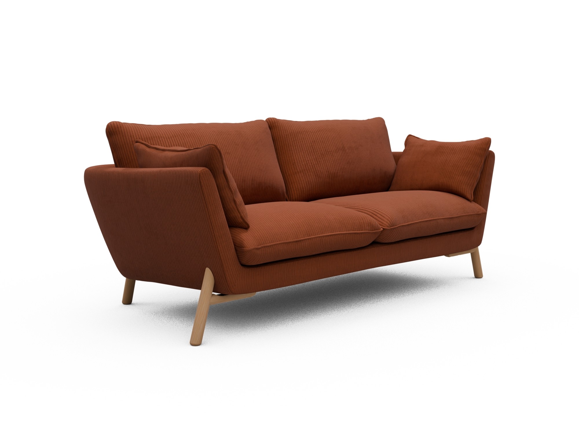 Skandi Home Sofa Emil 2-Sitzer Beinfarbe Eiche Natur Corduroy-Burnt-Orange moebelfaktor