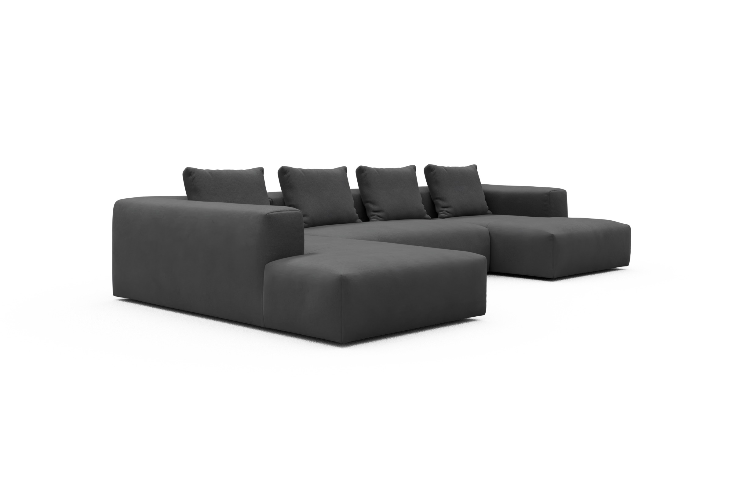 Wohnlandschaft Fred Relax-Ecke links mit 2-Sitzer und Chaiselongue rechts Strukturierter Stoff Satya 441-Warm-Zinc