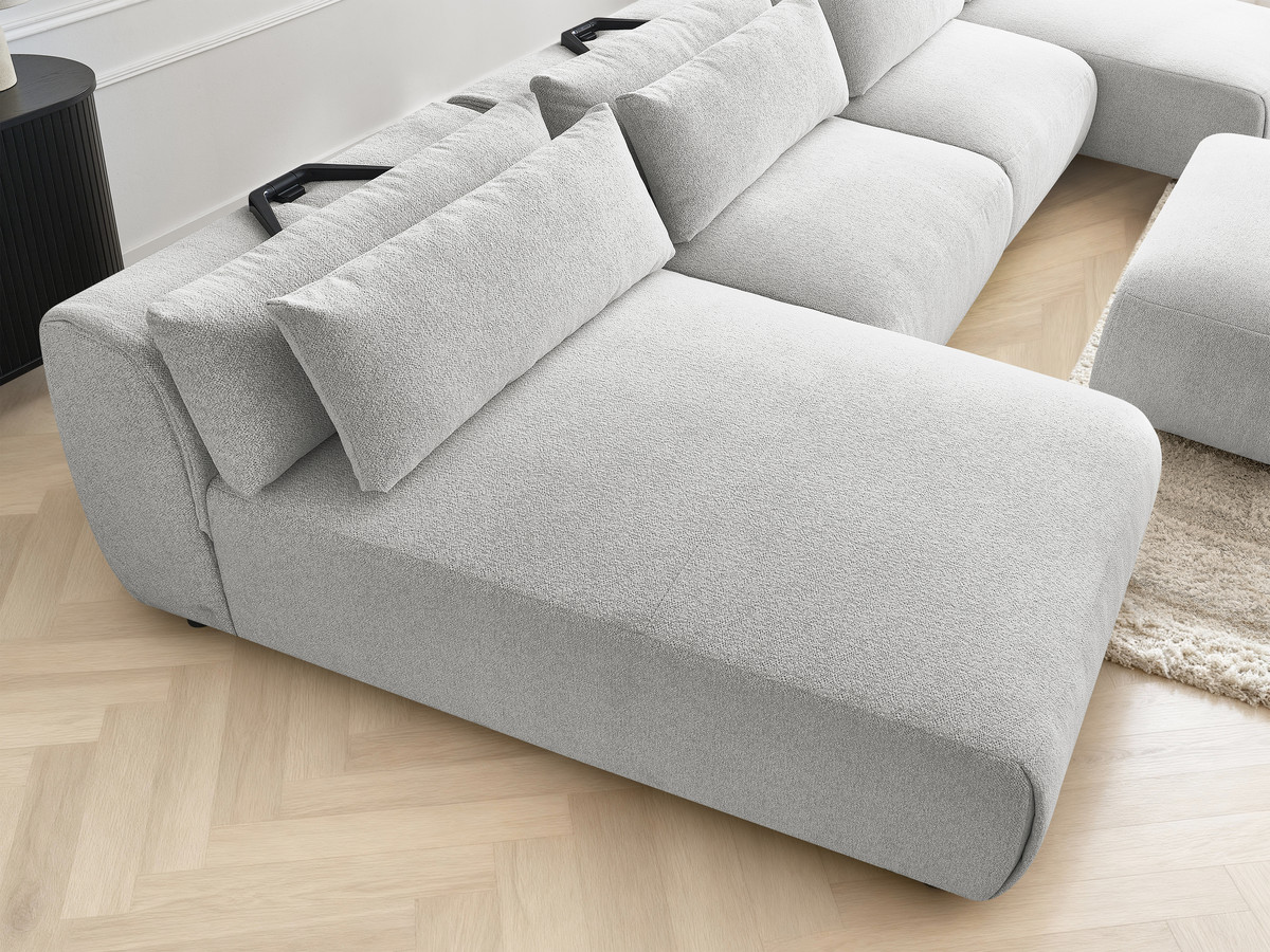 Bobochic Jana Wohnlandschaft mit großem Pouf Melange-Stoff Hellgrau
