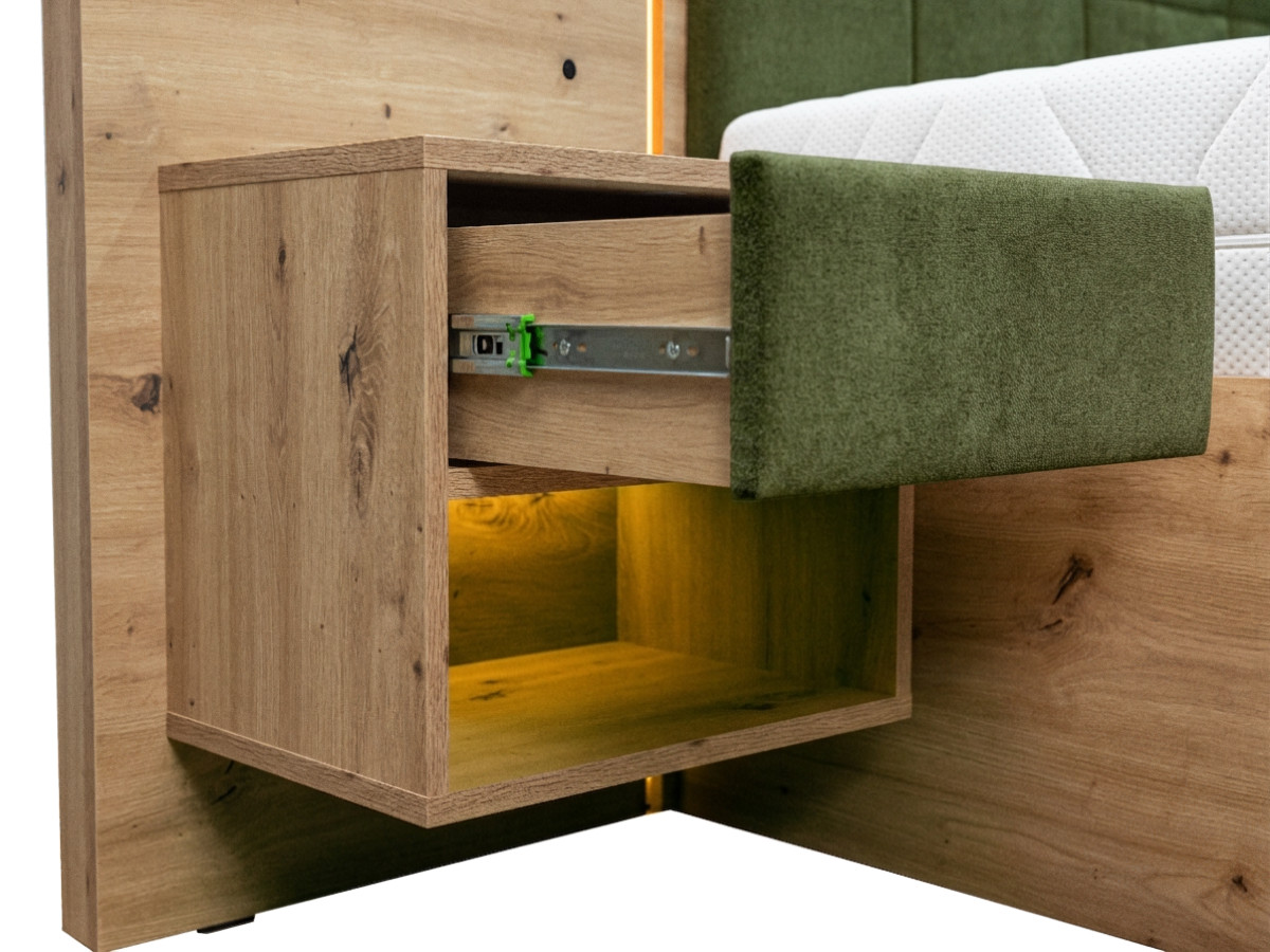 Bobochic Ryokan Polsterbett mit Bettkasten Strukturstoff Dunkelgrün, Liegefläche 140 × 190 cm