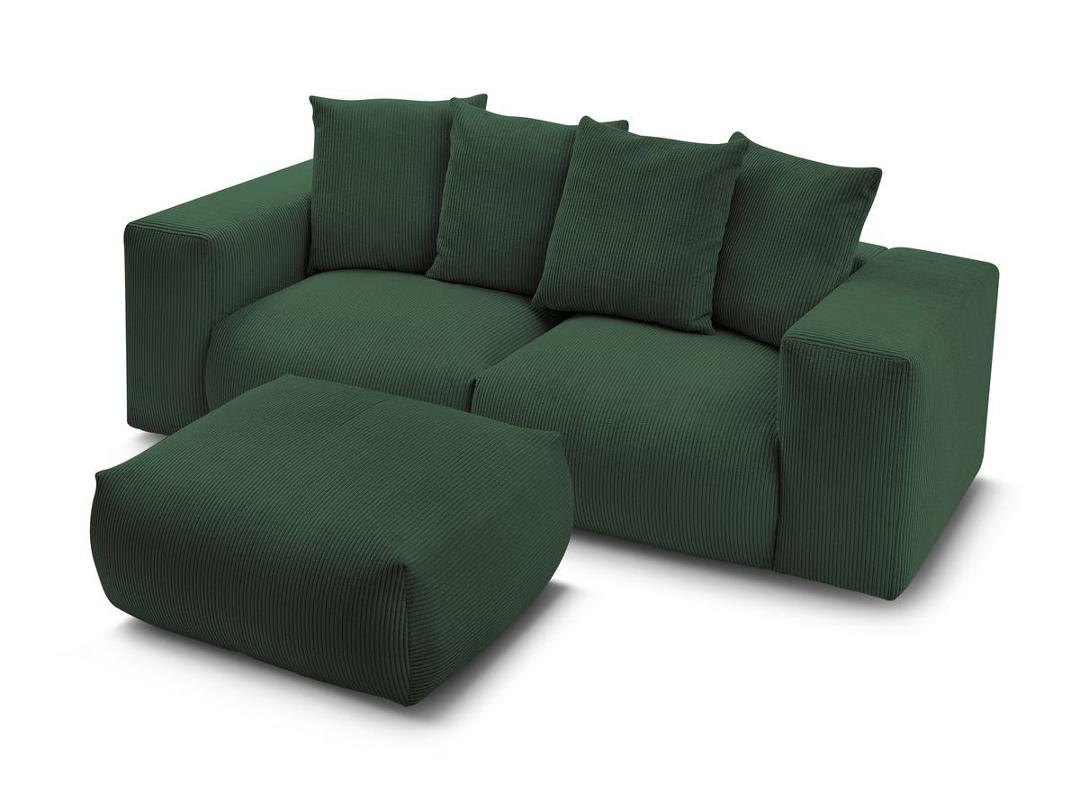 Bobochic Voltaire Sofa 4-Sitzer mit Pouf 248 × 100 cm Cordsamt Grün