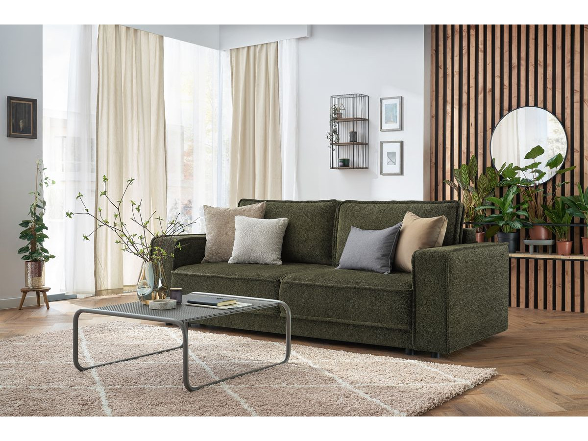 Bobochic Emile Schlafsofa 3-Sitzer mit Bettkasten Melange-Stoff Grün