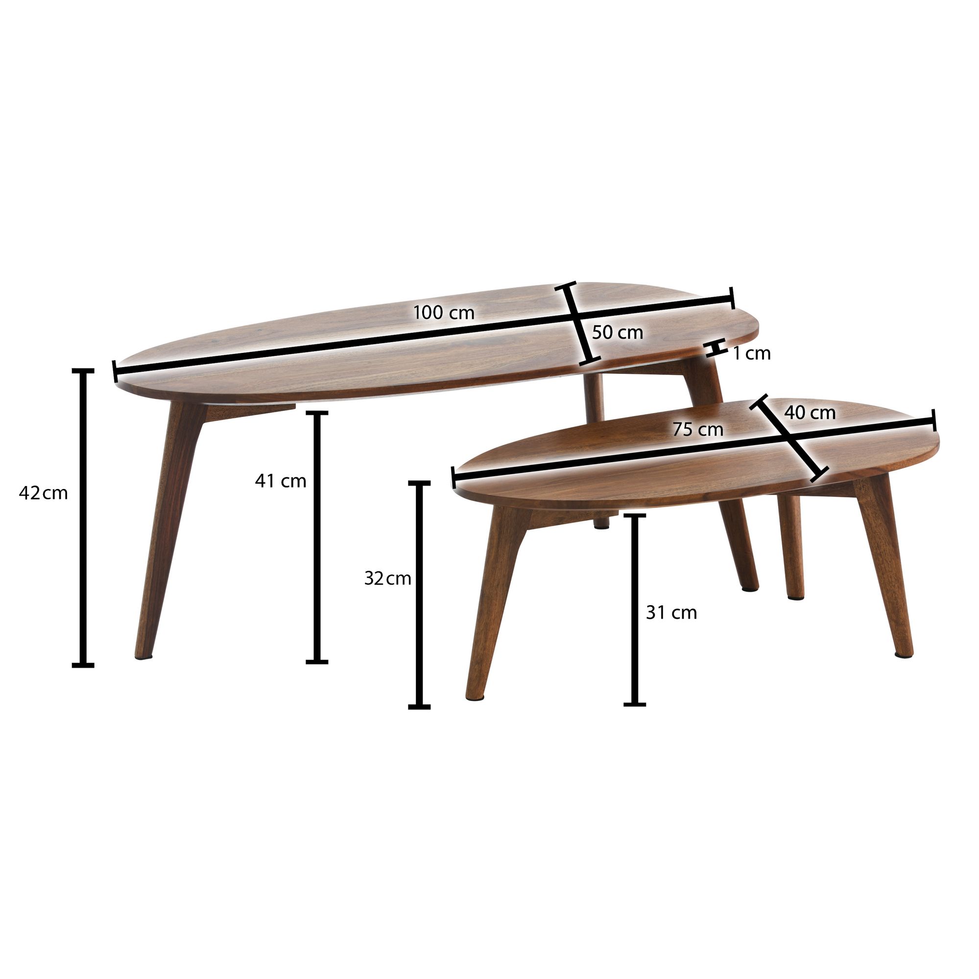 Satztisch 2er-Set Avaldsnes Sheesham Massivholz 100 × 50 × 42 cm