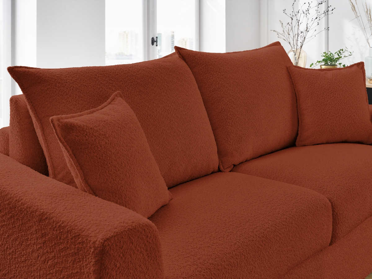 Bobochic Augustin Schlafsofa 3-Sitzer Bouclé-Stoff Orange, Liegefläche 140 × 200 cm