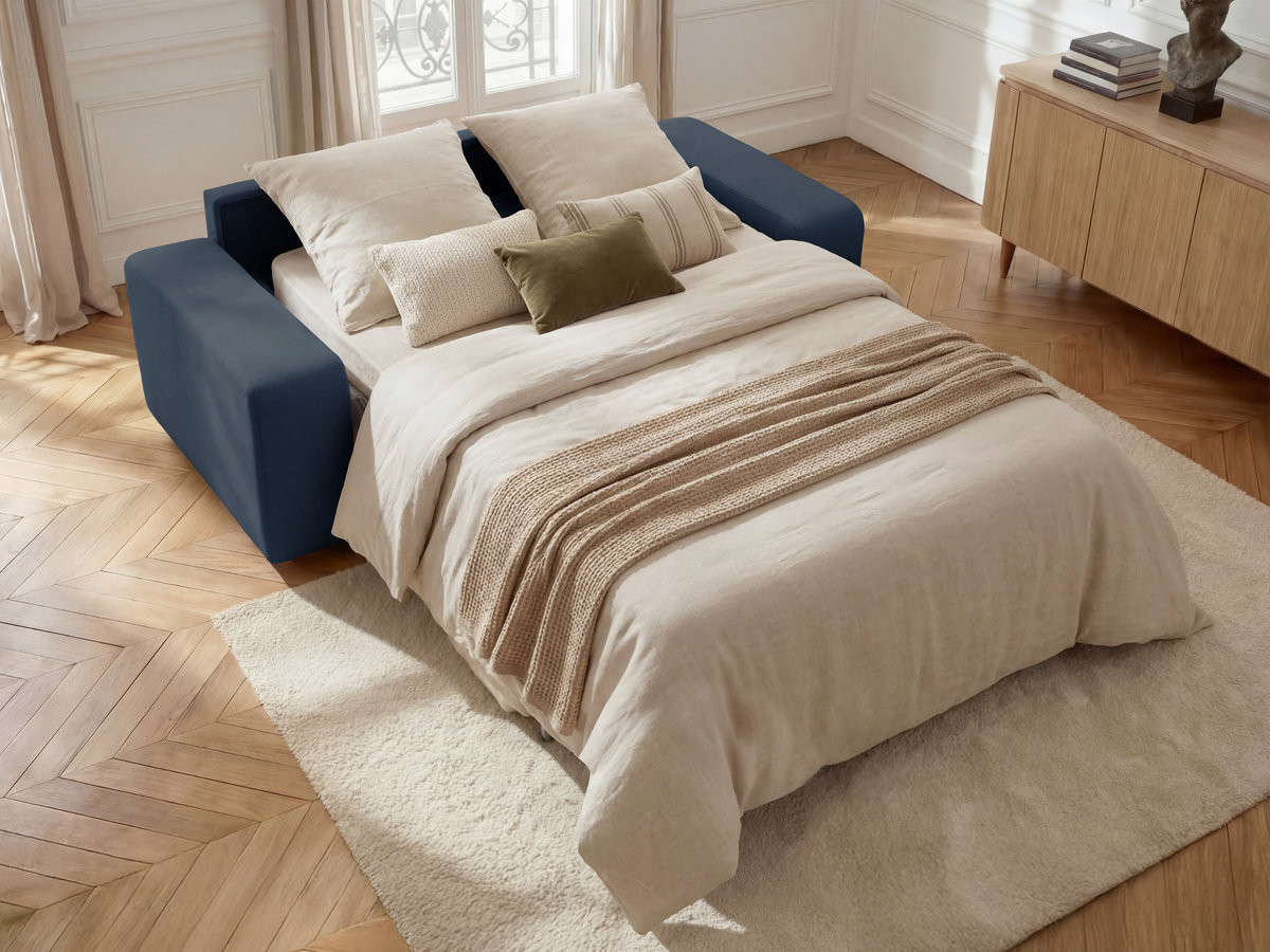 Bobochic Ibiza Schlafsofa 3-Sitzer Strukturstoff Dunkelblau, Liegefläche 160 × 196 cm