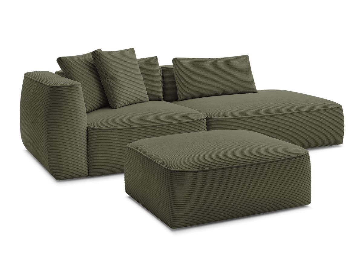 Bobochic Leopold Sofa 4-Sitzer mit Pouf Cordsamt Hellgrün Armlehne links