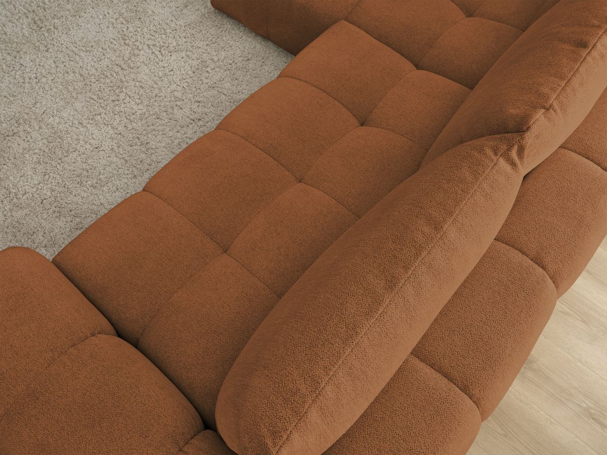 Bobochic Everest Ecksofa mit Schlaffunktion und Bettkasten 318 × 180 cm, 3 Kissen Melange-Stoff Orange Ecke links