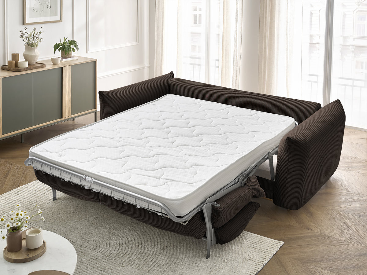Bobochic Ernest Schlafsofa 3-Sitzer, Liegefläche 140 / 160 × 190 cm Cordsamt Braun, Liegefläche 140 × 190 cm
