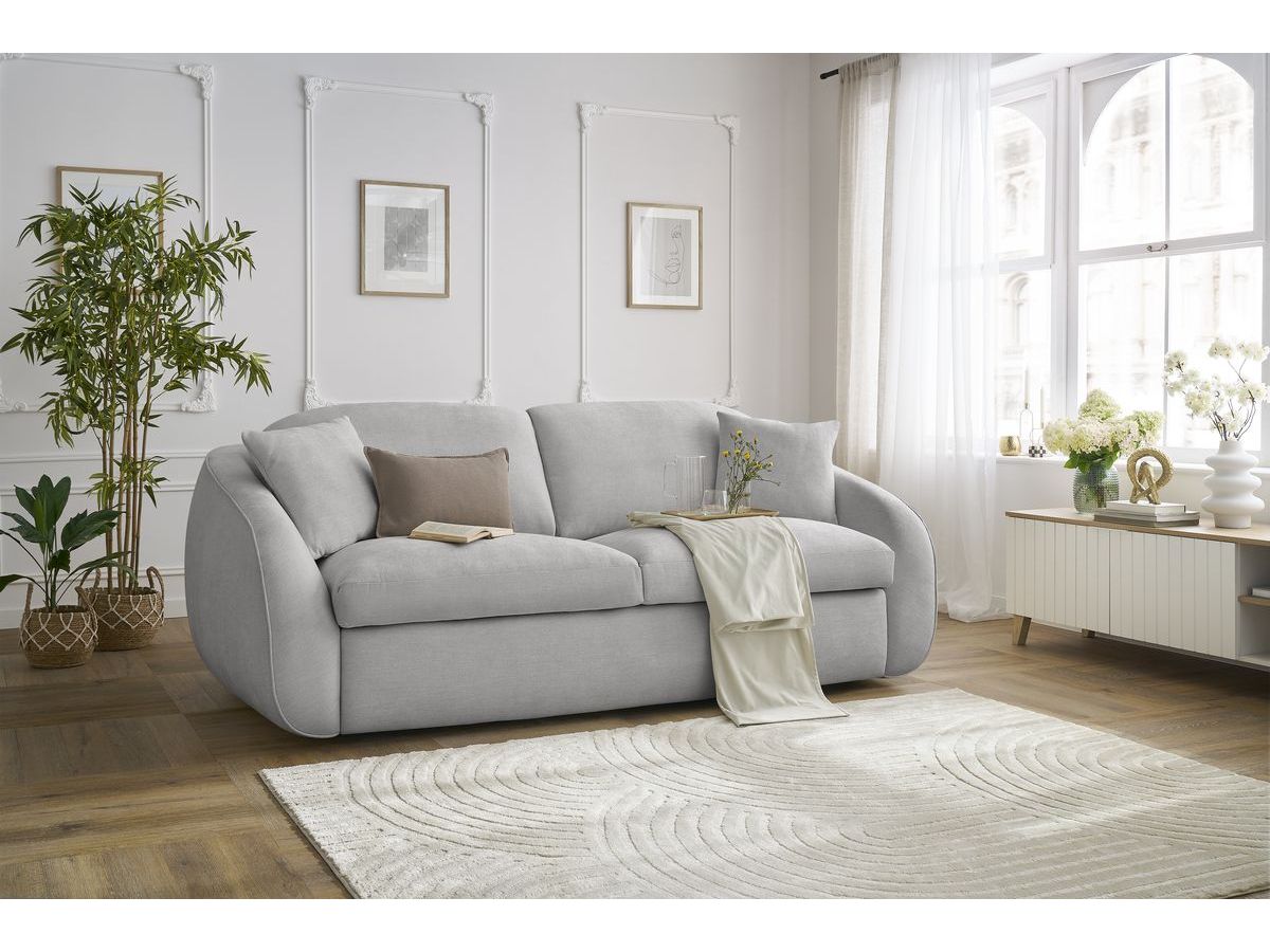 Bobochic Cezanne Schlafsofa 3-Sitzer Stoff Hellgrau, Liegefläche 160 × 194 cm