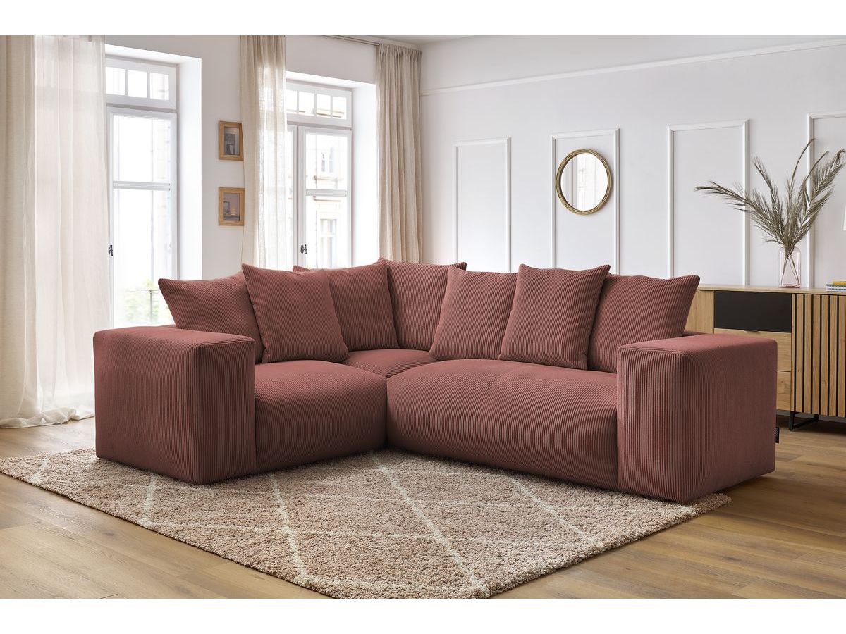 Bobochic Voltaire Ecksofa 268 × 214 cm Cordsamt Rosa Ecke links