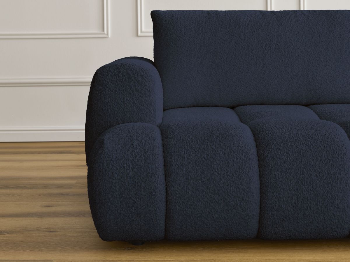 Bobochic Fuji Schlafsofa 3-Sitzer mit Bettkasten Bouclé-Stoff Dunkelblau