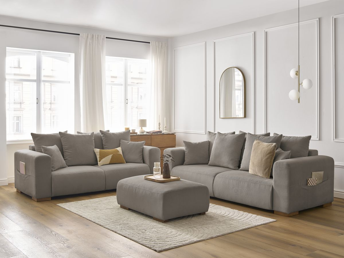Bobochic Sidonie Sofa 6-Sitzer mit Pouf Cordsamt Taupe