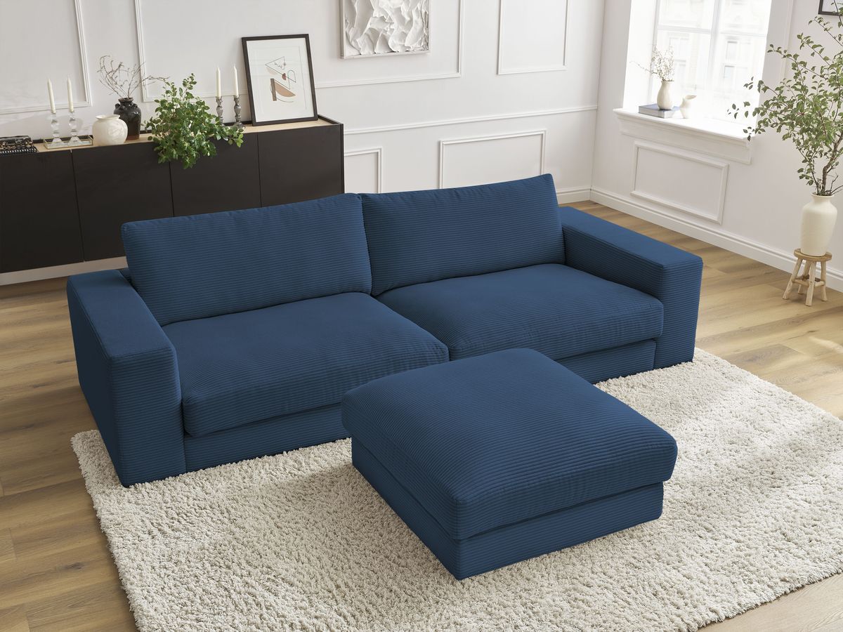 Bobochic Leonard Sofa 4-Sitzer mit Pouf 234 × 109 cm Cordsamt Dunkelblau