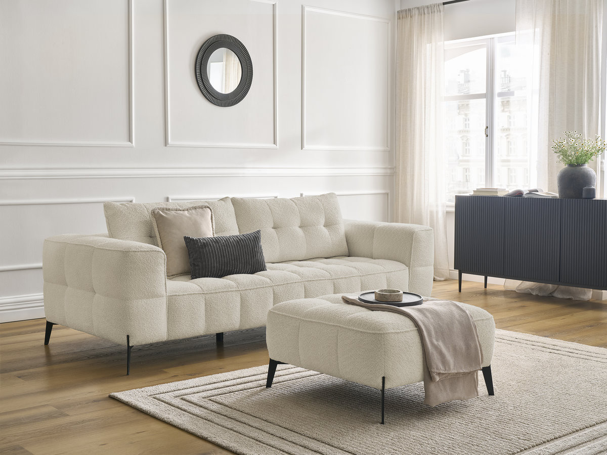 Bobochic Anis Sofa 3-Sitzer mit Pouf Bouclé-Stoff Beige