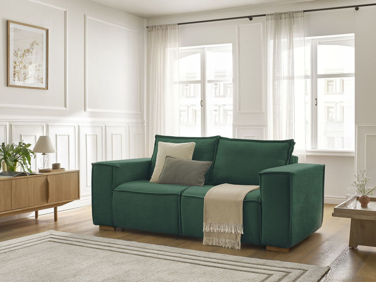 Bobochic Chelsea Schlafsofa 3-Sitzer Strukturstoff Grün, Liegefläche 140 × 200 cm