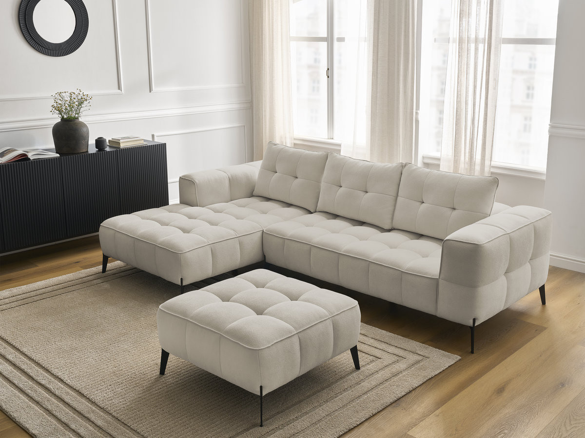 Bobochic Anis Ecksofa mit Pouf Strukturstoff Beige Ecke links