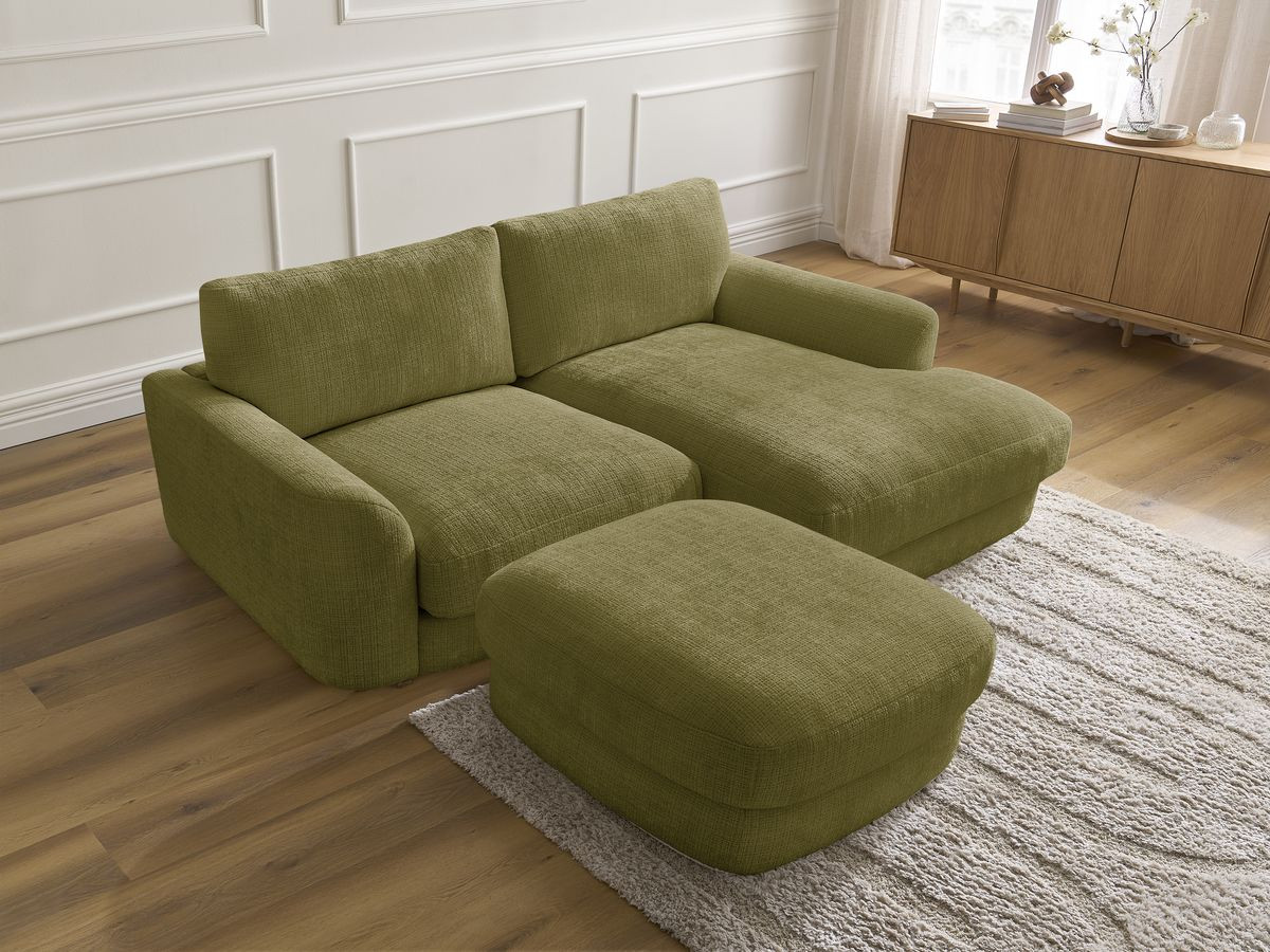 Bobochic Leonore Ecksofa mit Pouf Strukturstoff Grün Ecke rechts