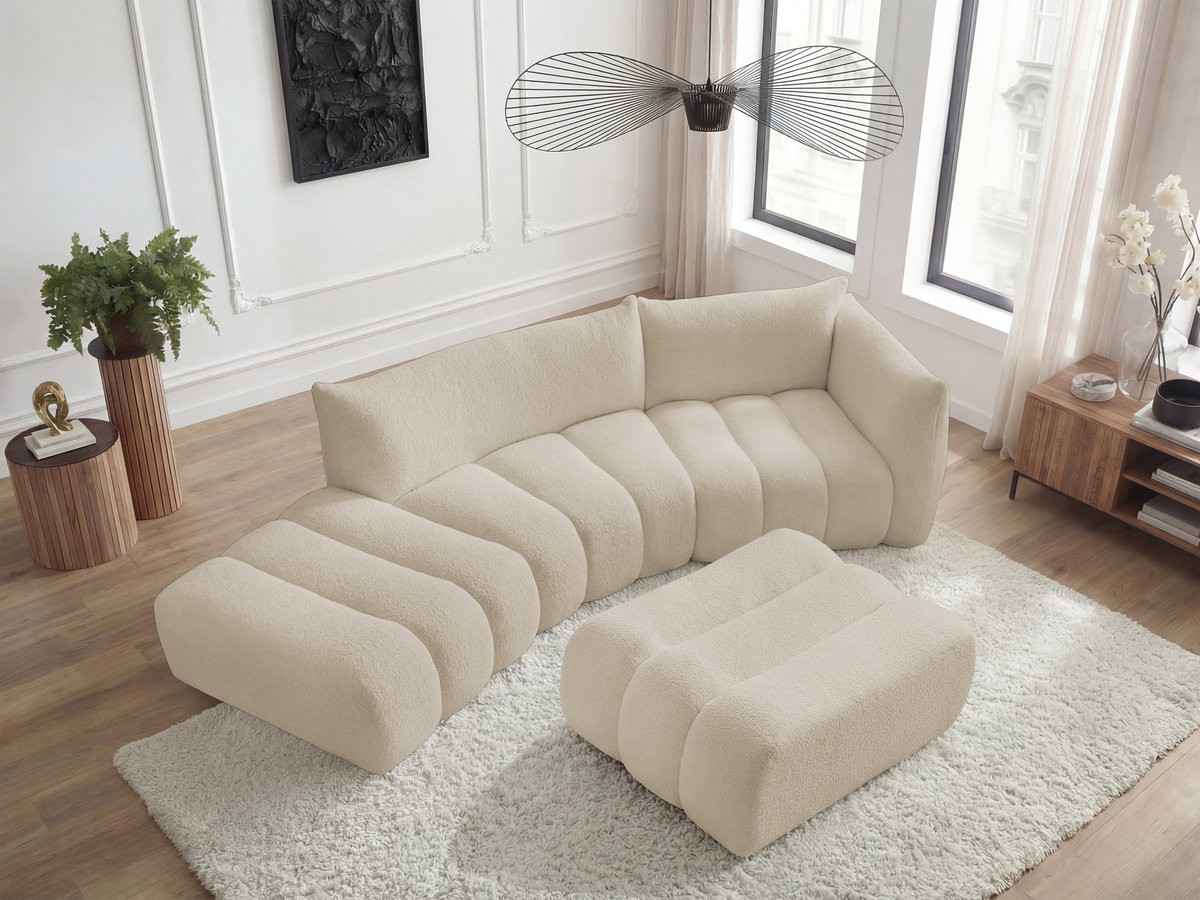 Bobochic Azra Ecksofa mit Pouf 325 × 112 cm Bouclé-Stoff Beige Ecke rechts