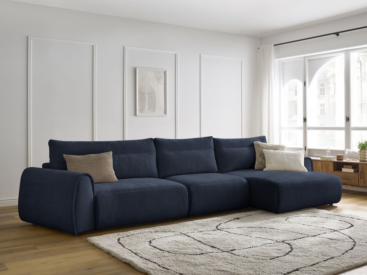 Bobochic Aden Ecksofa 386 × 152 cm Stoff Dunkelblau Ecke rechts
