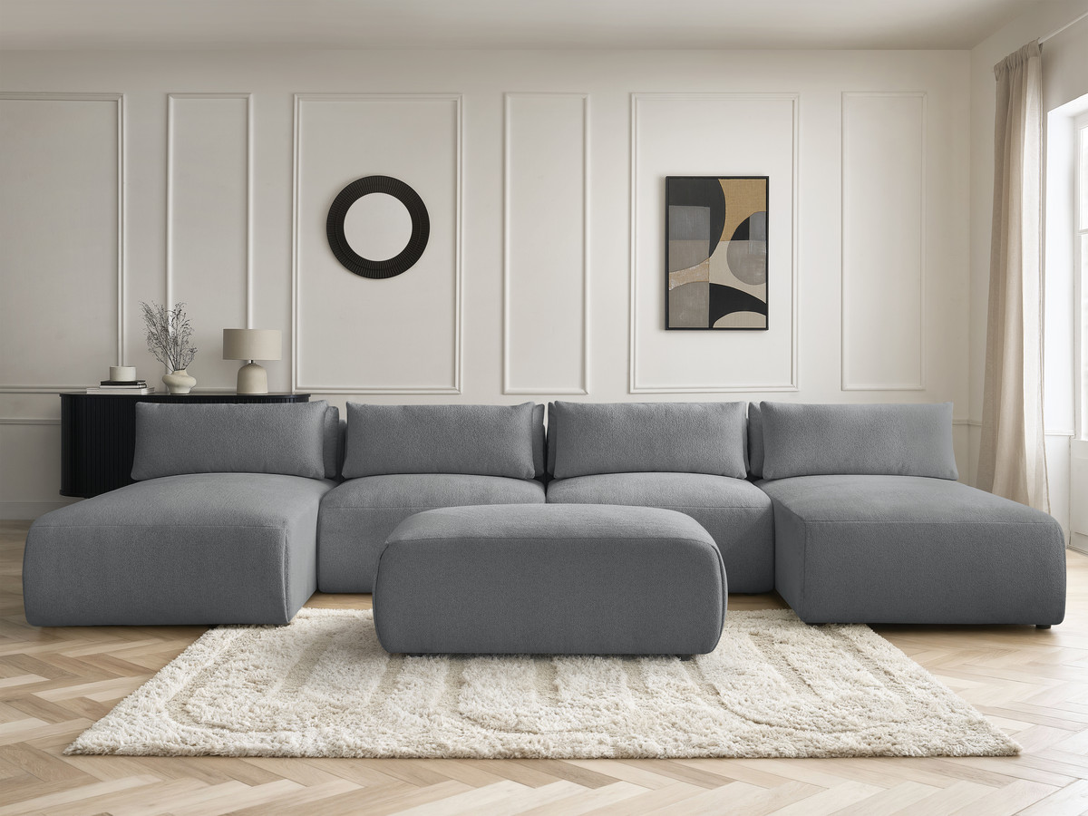 Bobochic Jana Wohnlandschaft mit kleinem Pouf Melange-Stoff Dunkelgrau