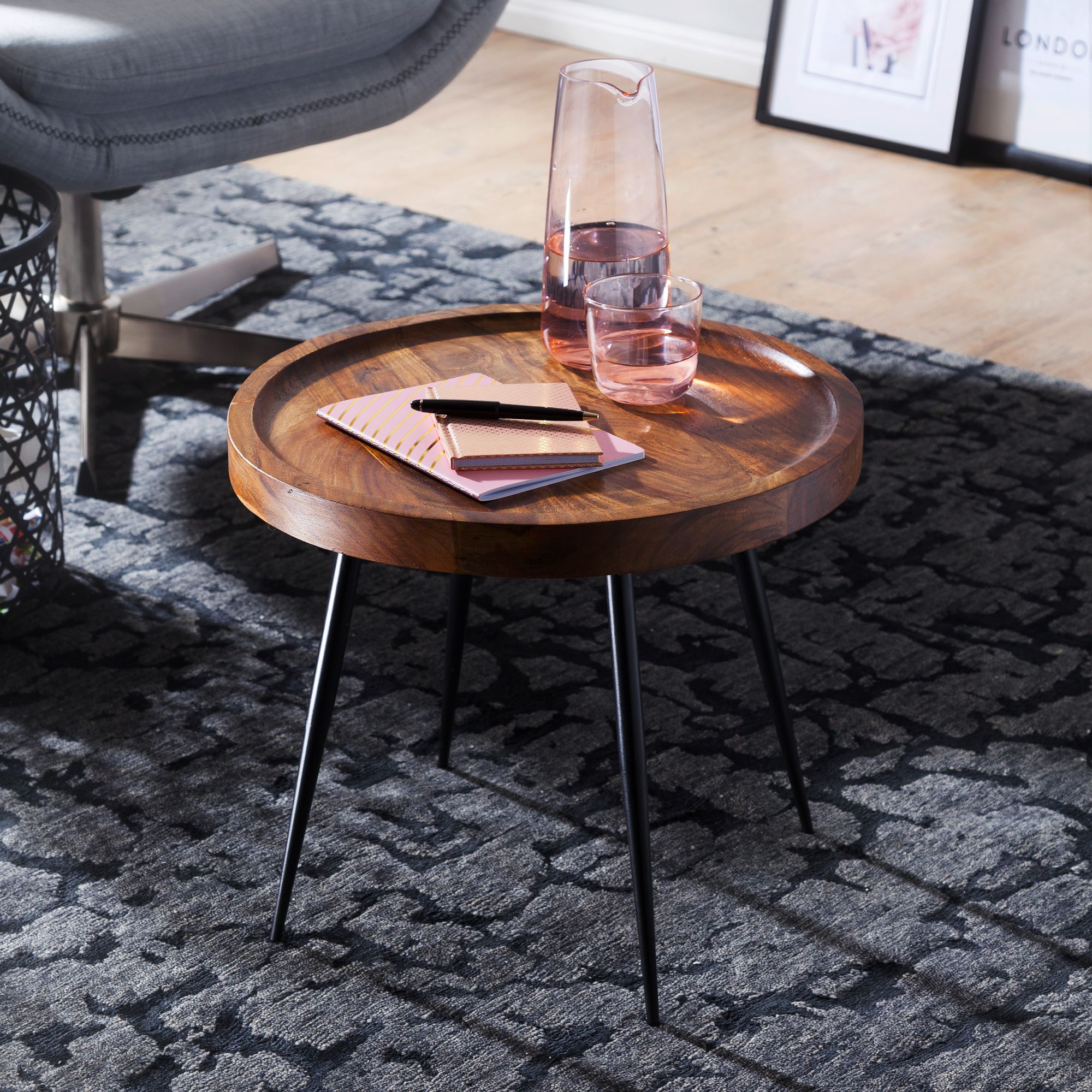 Beistelltisch Gorlev Massivholz Dunkelbraun Ø 46 cm
