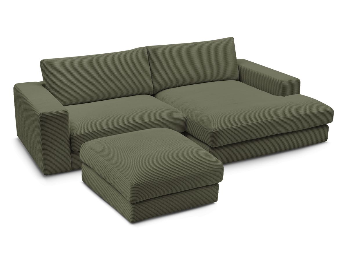 Bobochic Leonard Ecksofa mit Pouf 234 × 159 cm Cordsamt Hellgrün Ecke rechts