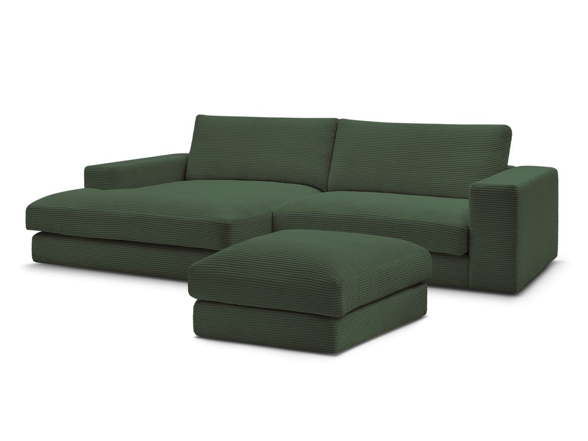 Bobochic Leonard Ecksofa mit Pouf 234 × 159 cm Cordsamt Dunkelgrün Ecke links