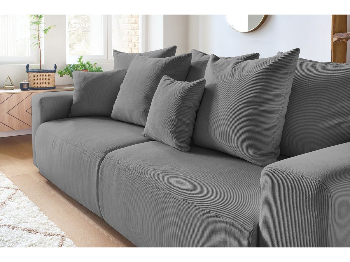 Bobochic Envy Schlafsofa 3-Sitzer mit Bettkasten Cordsamt Dunkelgrau