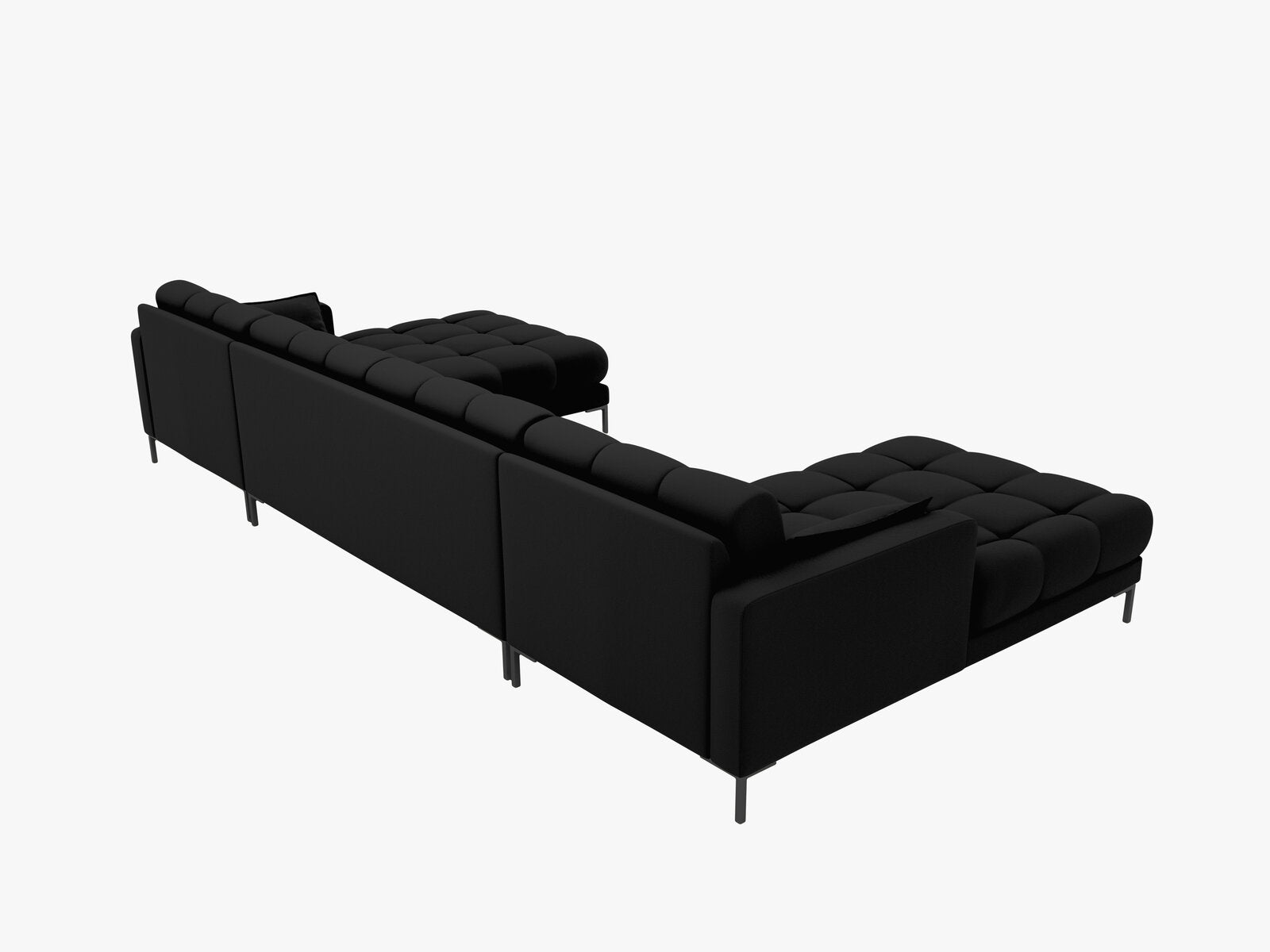 Micadoni Panorama-Sofa Mamaia 6-Sitzer Strukturierter Stoff Neve Schwarz schwarze Beine