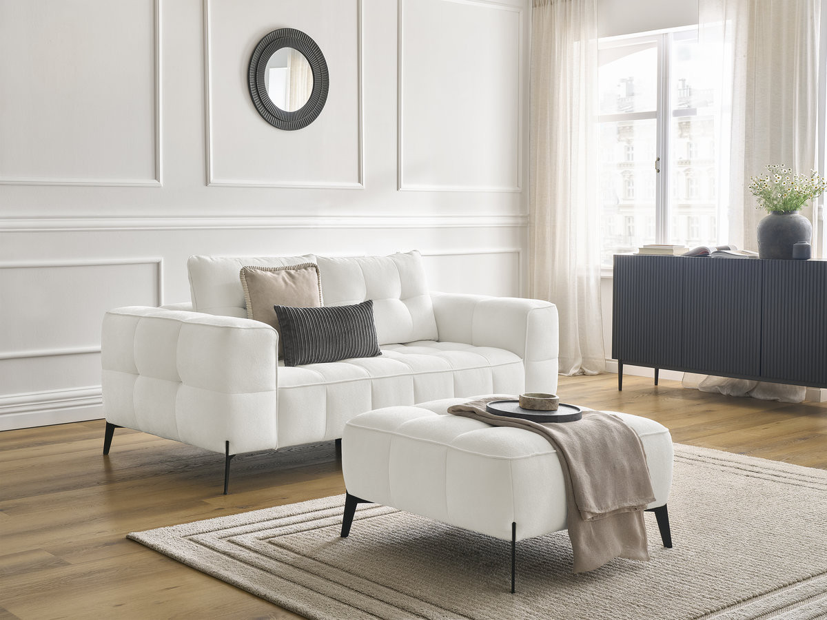 Bobochic Anis Sofa 2-Sitzer mit Pouf Strukturstoff Weiß