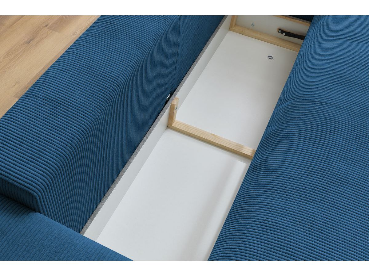 Bobochic Voltaire Schlafsofa 3-Sitzer mit Bettkasten Cordsamt Dunkelblau