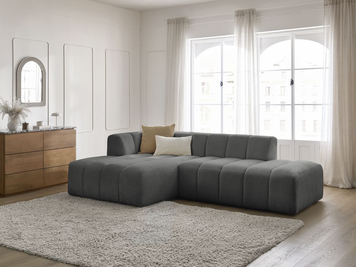 Bobochic Annecy Ecksofa Bouclé-Stoff Dunkelgrau Ecke links