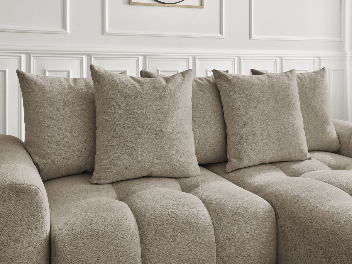 Bobochic Roxelane Ecksofa mit Schlaffunktion und Bettkasten 258 × 150 cm Melange-Stoff Taupe Ecke rechts