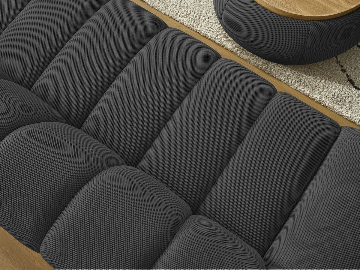 Bobochic Hayden Sofa 3-Sitzer mit Pouf 256 × 107 cm Mesh-Stoff Schwarz