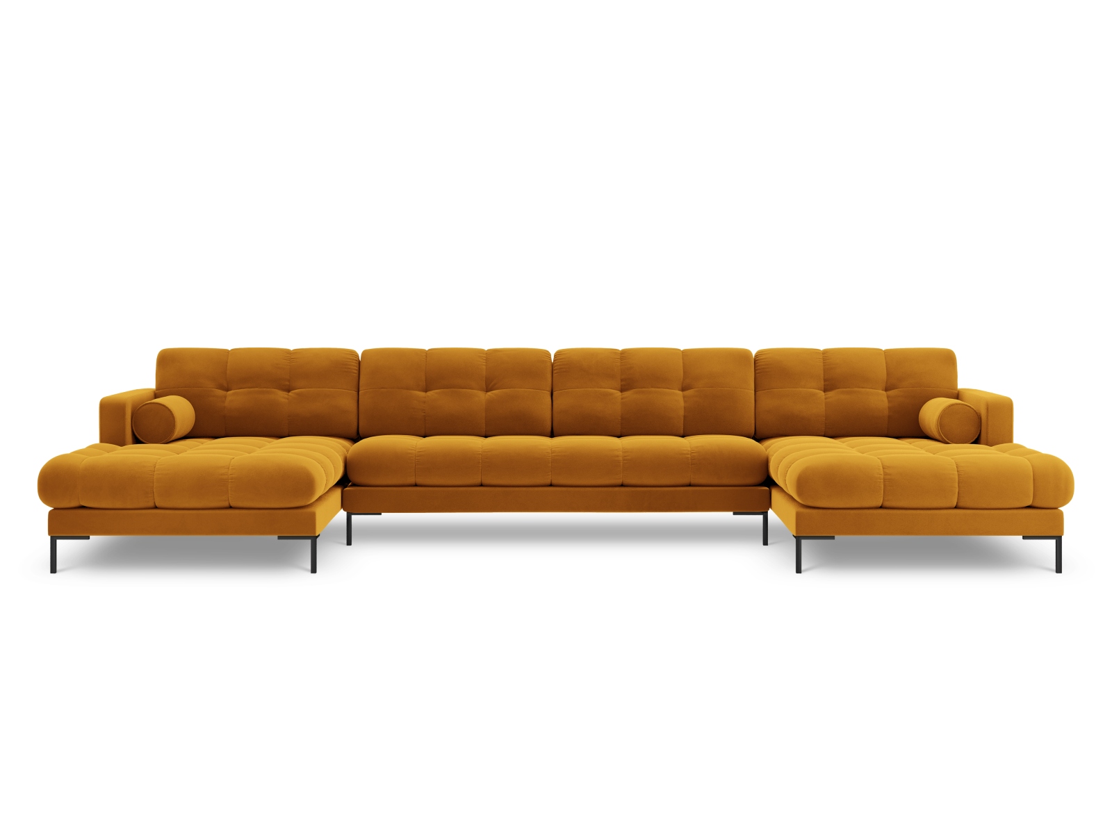 Cosmopolitan Design Panoramasofa Bali 7-Sitzer 383 cm Samt Bluvel Gelb Beine Schwarzes Metall