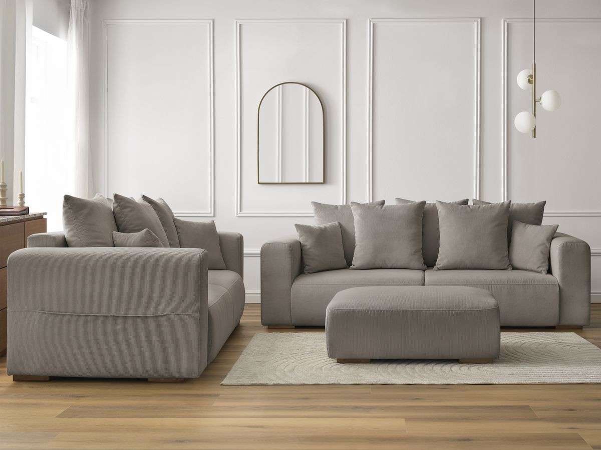 Bobochic Sidonie Sofa 6-Sitzer mit Pouf Cordsamt Taupe